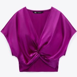 Zara knotted satin effect top S